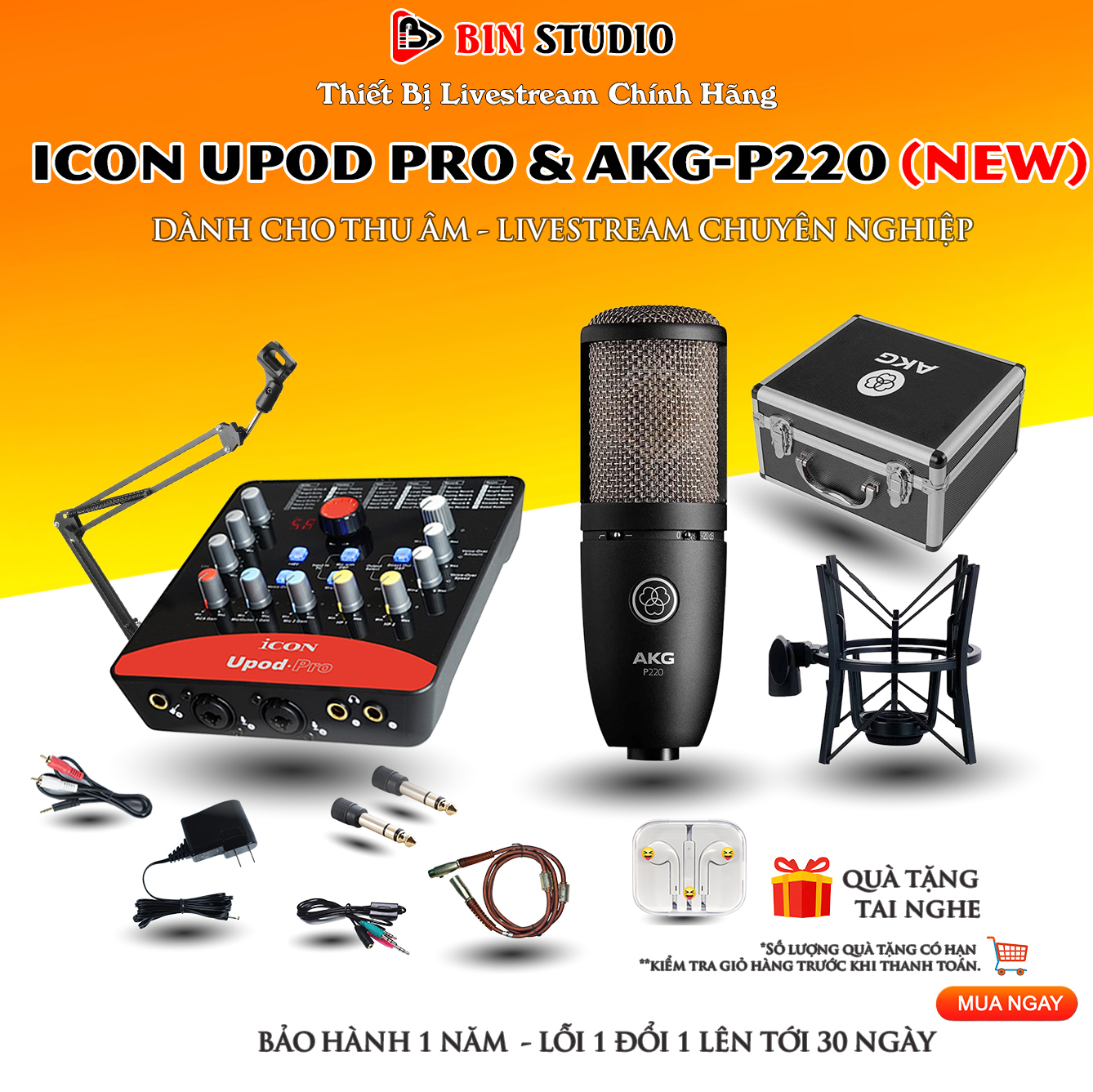 Combo Sound Card ICON UPOD PRO & AKG P220 Dùng Cho Hát Thu Âm Điện Thoại, Máy Tính